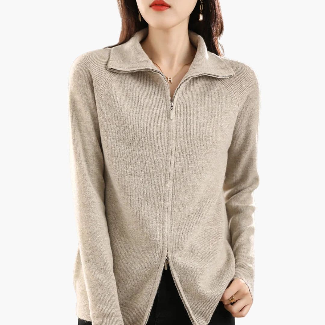 Cardigan femme col montant avec double fermeture éclair