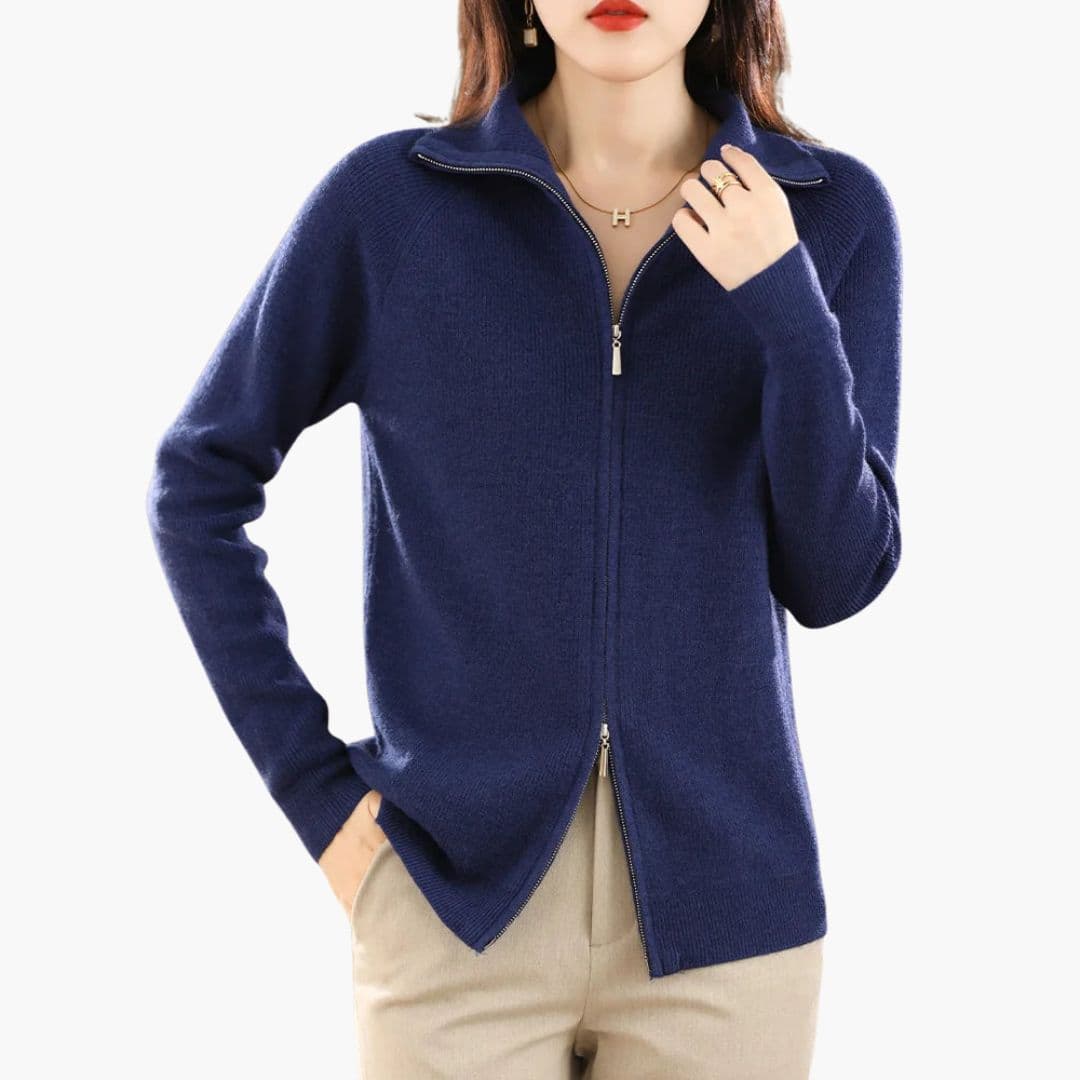 Cardigan femme col montant avec double fermeture éclair