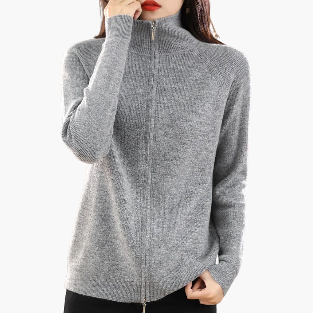 Cardigan femme col montant avec double fermeture éclair