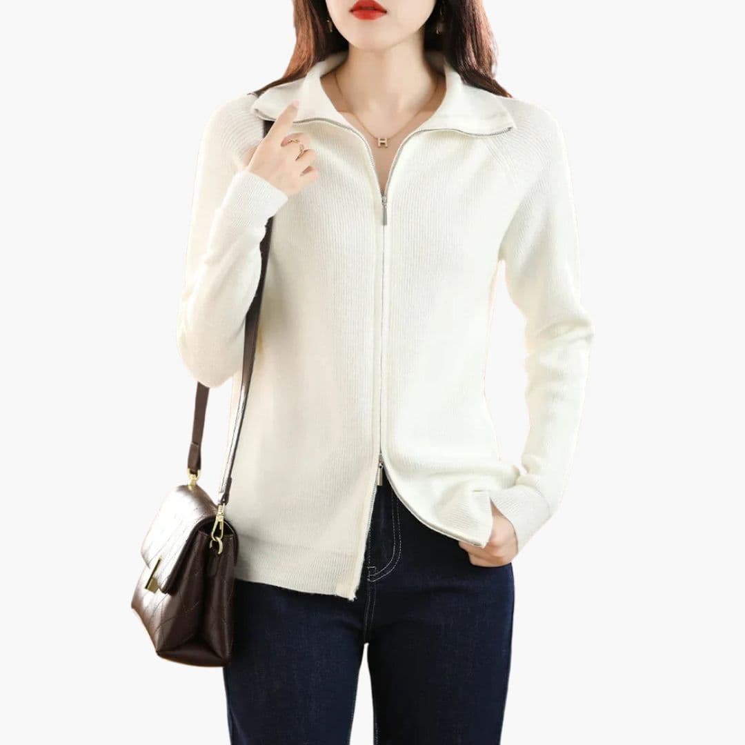 Cardigan femme col montant avec double fermeture éclair