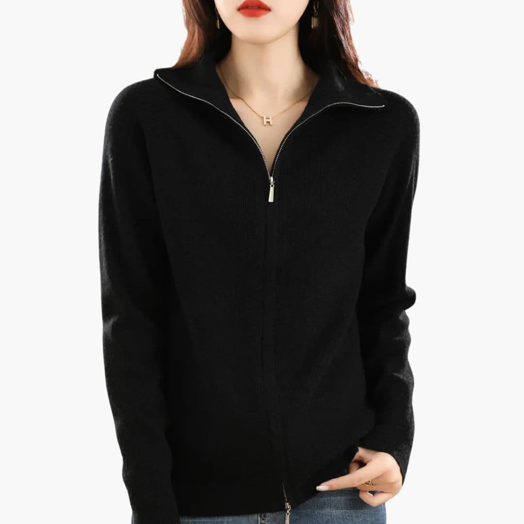 Cardigan femme col montant avec double fermeture éclair