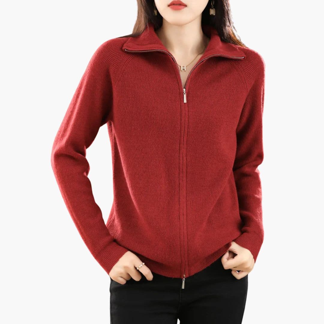 Cardigan femme col montant avec double fermeture éclair