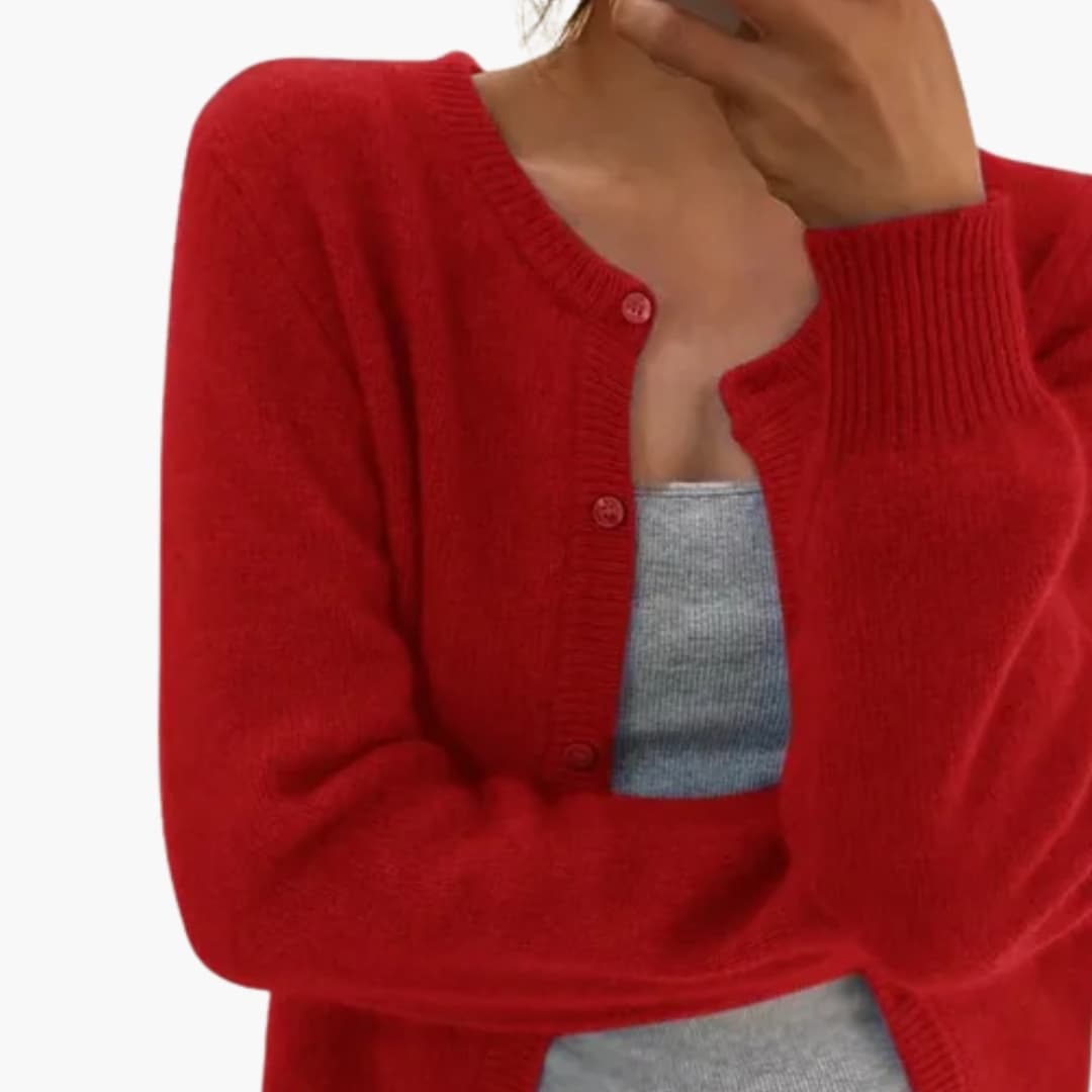 Gilet femme en tricot avec encolure ronde et fermeture à boutons