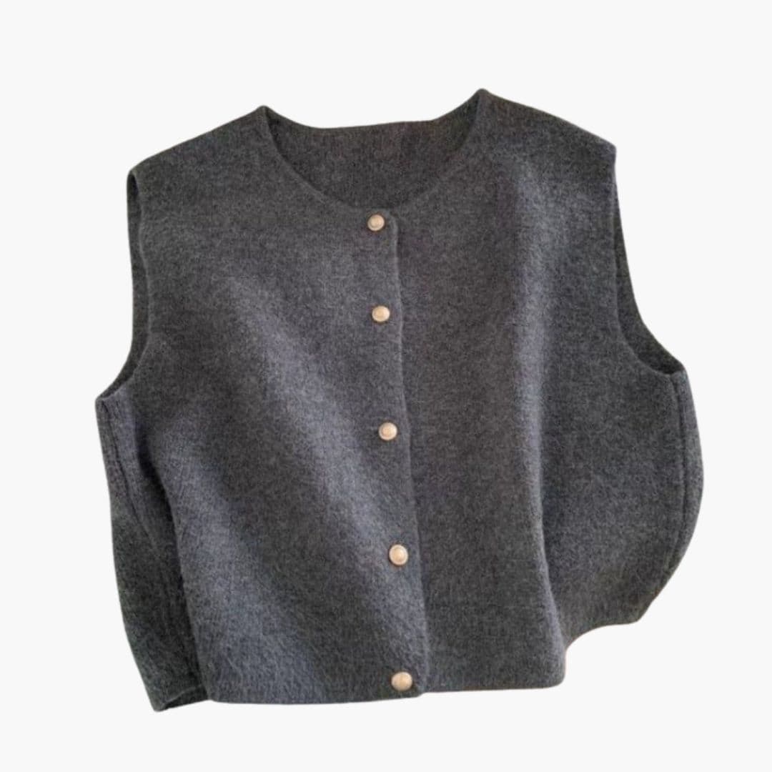 Damevest uten ermer med knappelukking foran