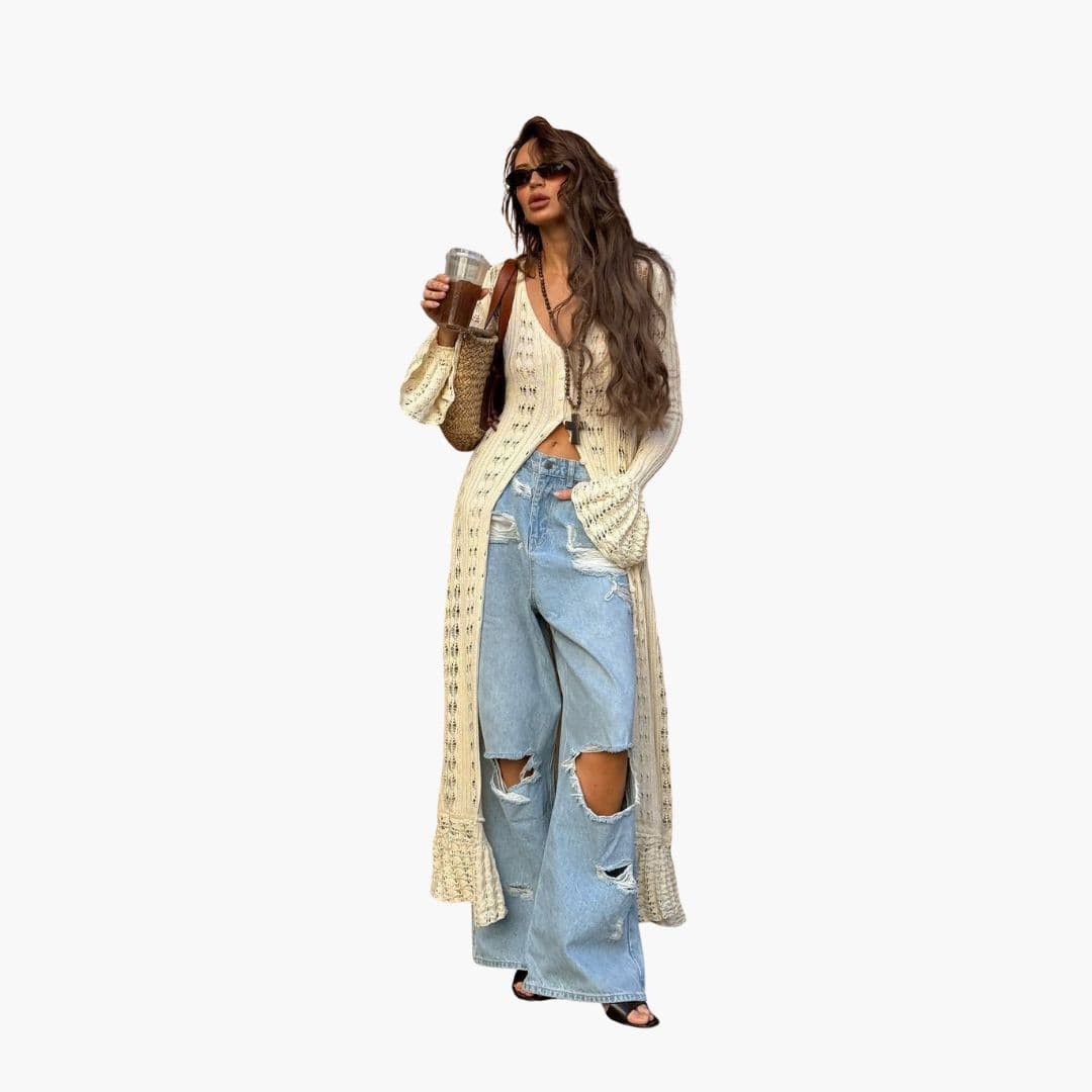 Gilet long femme à manches évasées