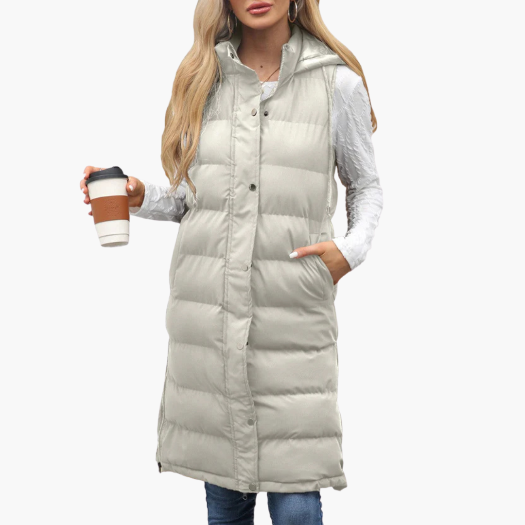 Gilet lungo trapuntato donna con cappuccio