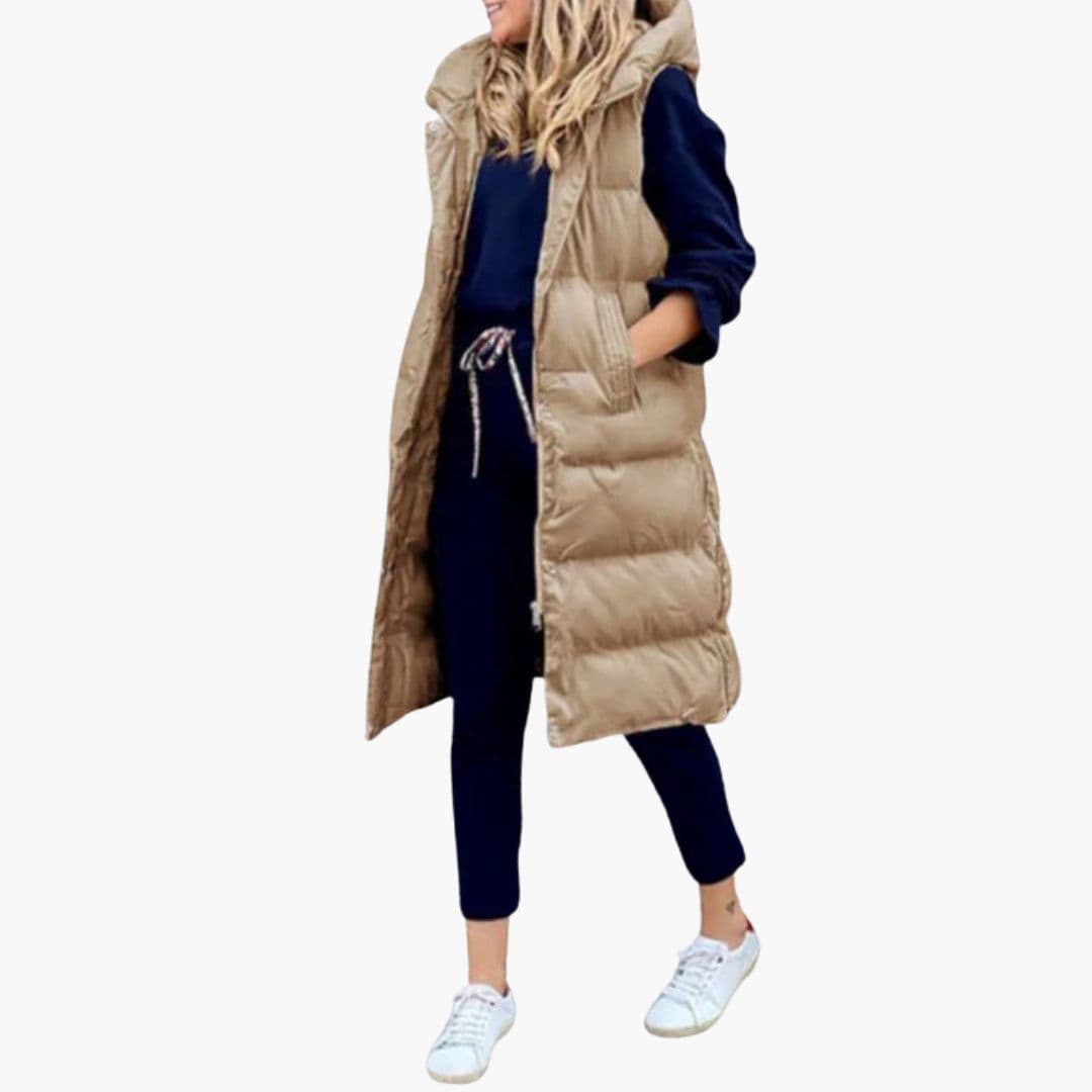 Gilet long matelassé femme avec capuche
