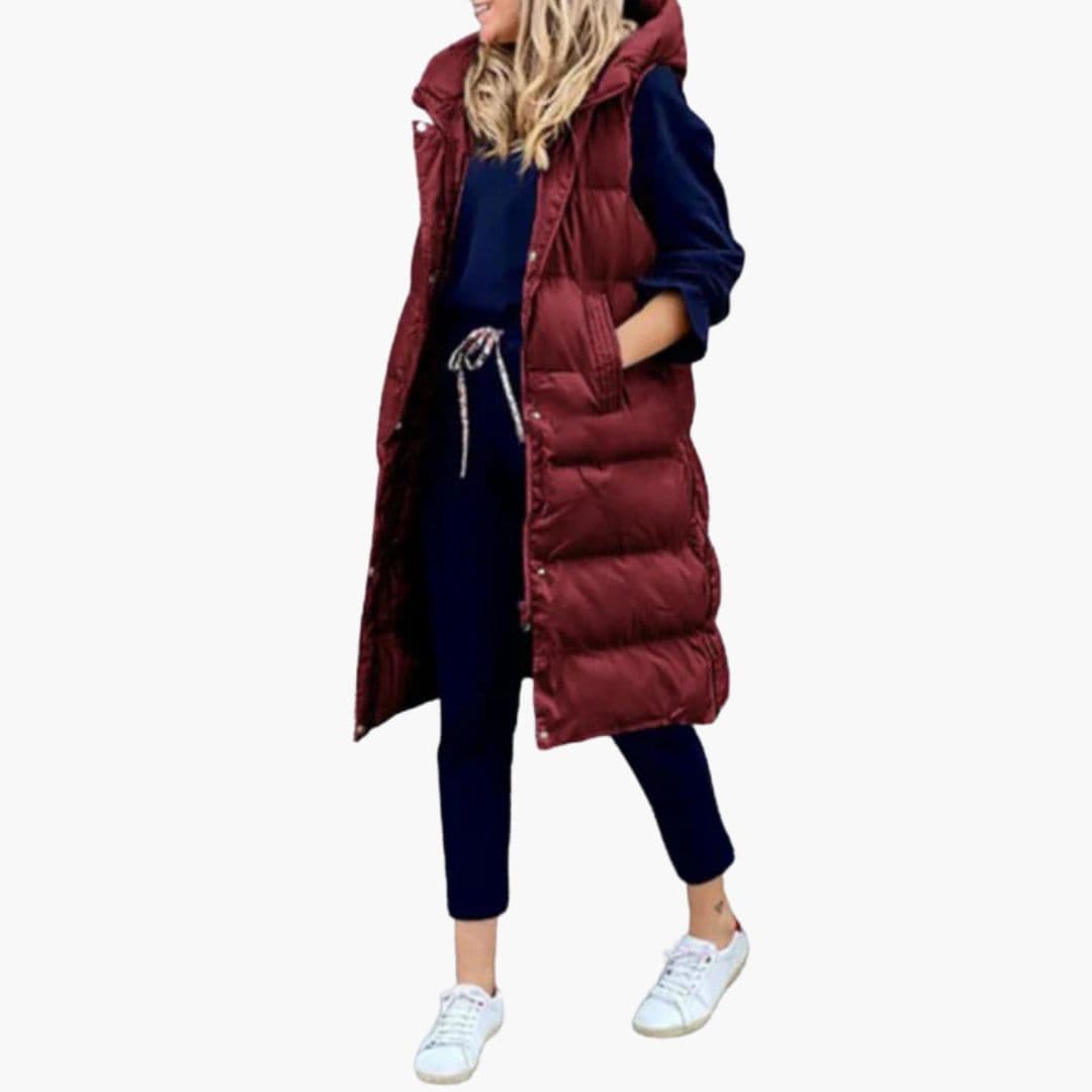 Gilet long matelassé femme avec capuche
