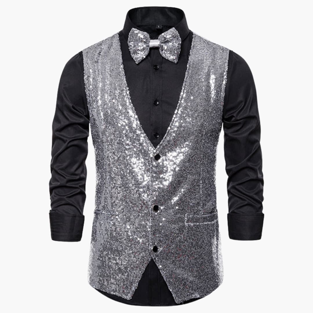 Gilet pailleté per uomo con papillon abbinato – Abbigliamento festivo