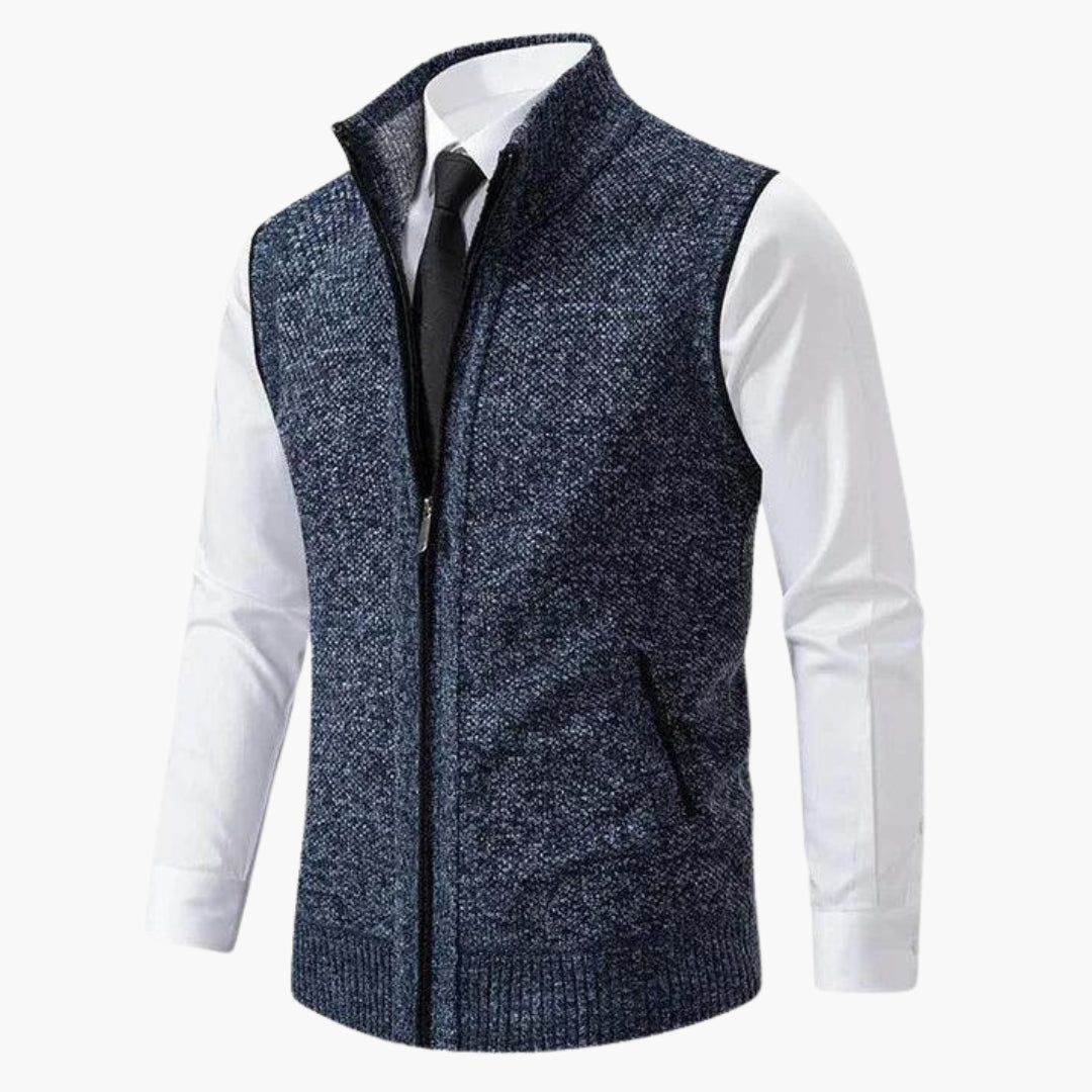 Gilet sans manches en tricot pour homme avec fermeture éclair et poches latérales
