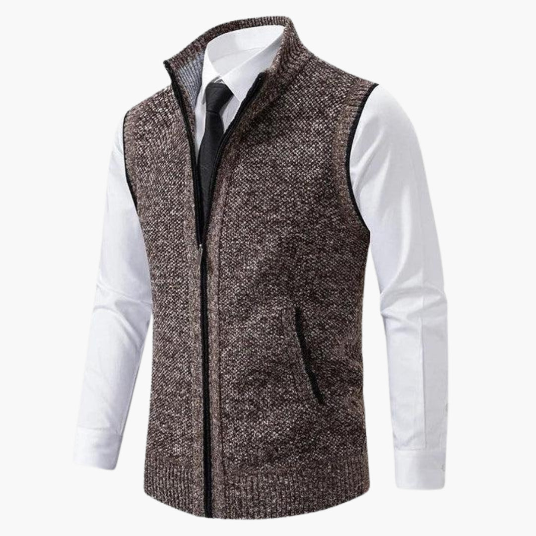 Gilet sans manches en tricot pour homme avec fermeture éclair et poches latérales