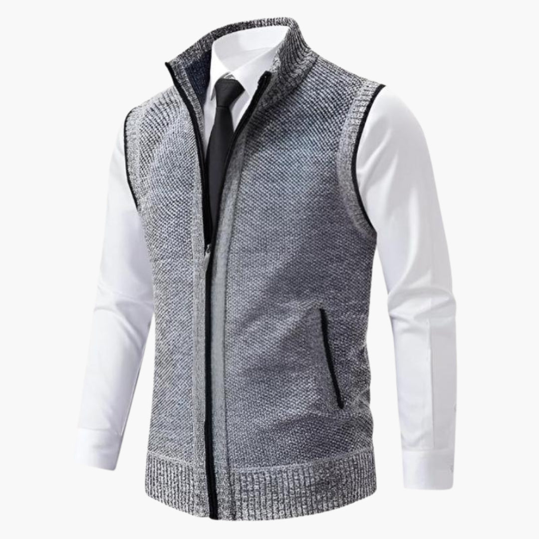 Gilet sans manches en tricot pour homme avec fermeture éclair et poches latérales