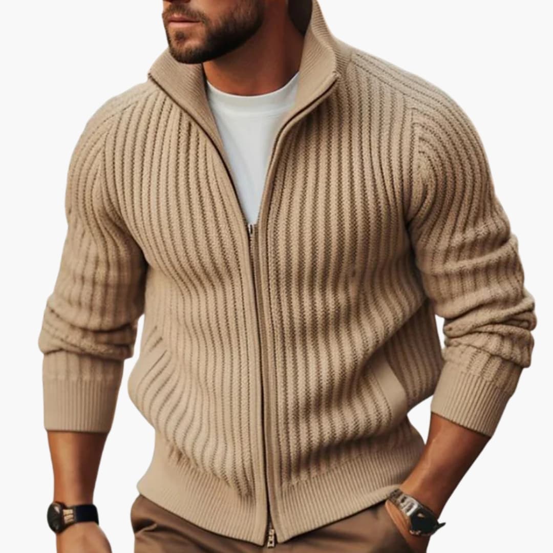 Gilet zippé côtelé pour homme avec col montant et ourlet droit