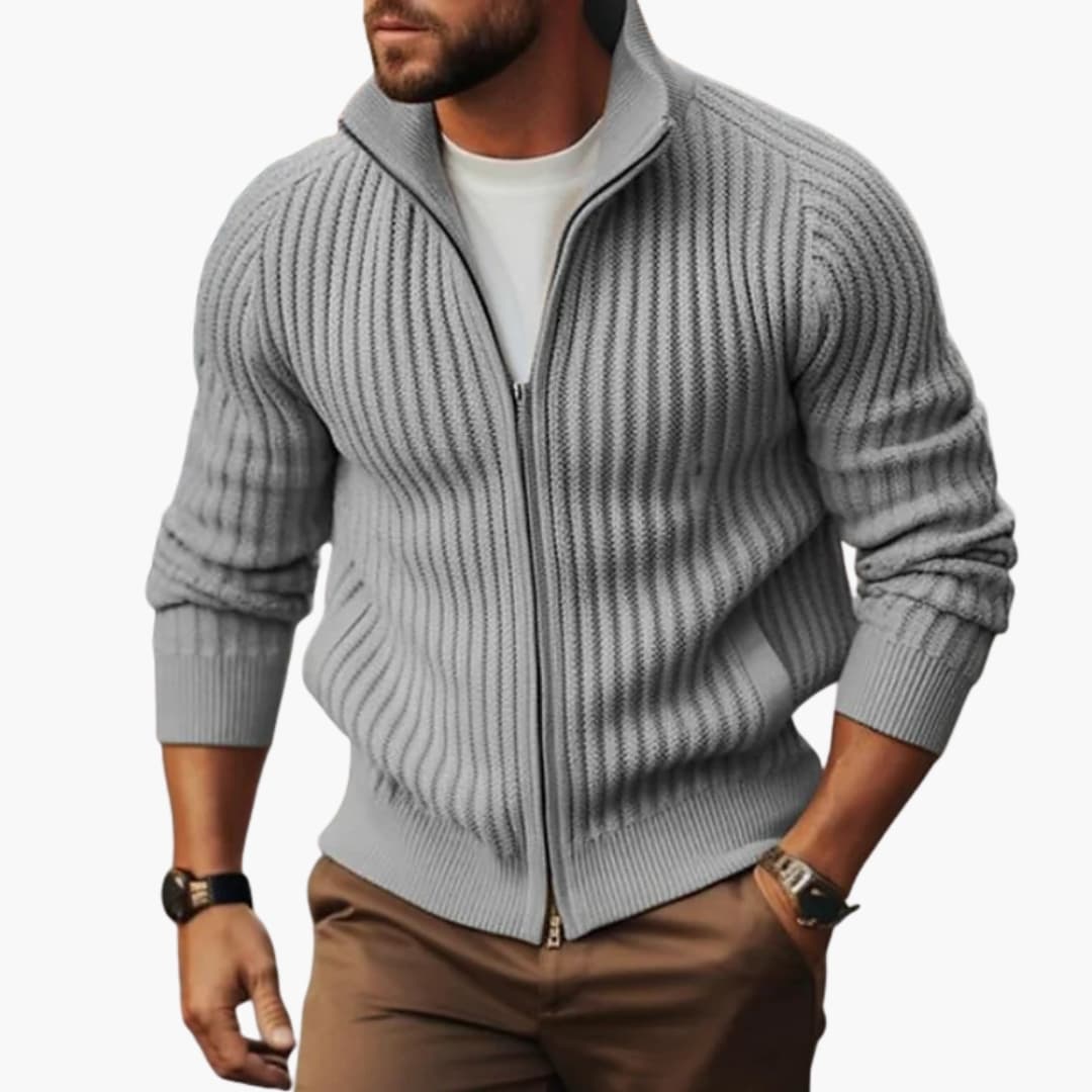 Gilet zippé côtelé pour homme avec col montant et ourlet droit