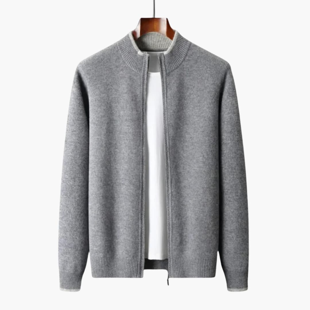 Gilet zippé pour homme avec col côtelé et ourlet droit