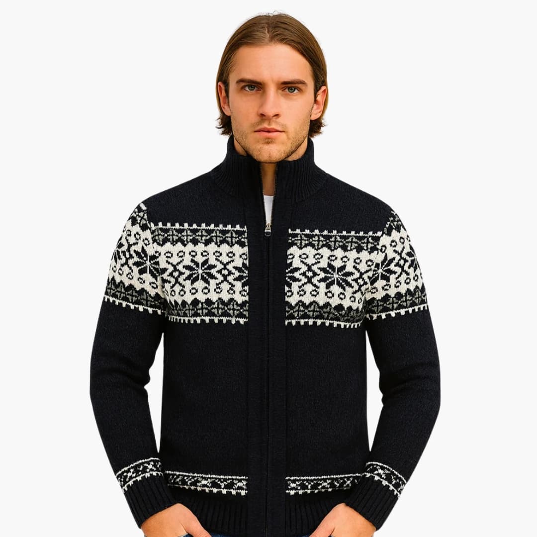 Gilet zippé pour homme avec motif nordique et col montant