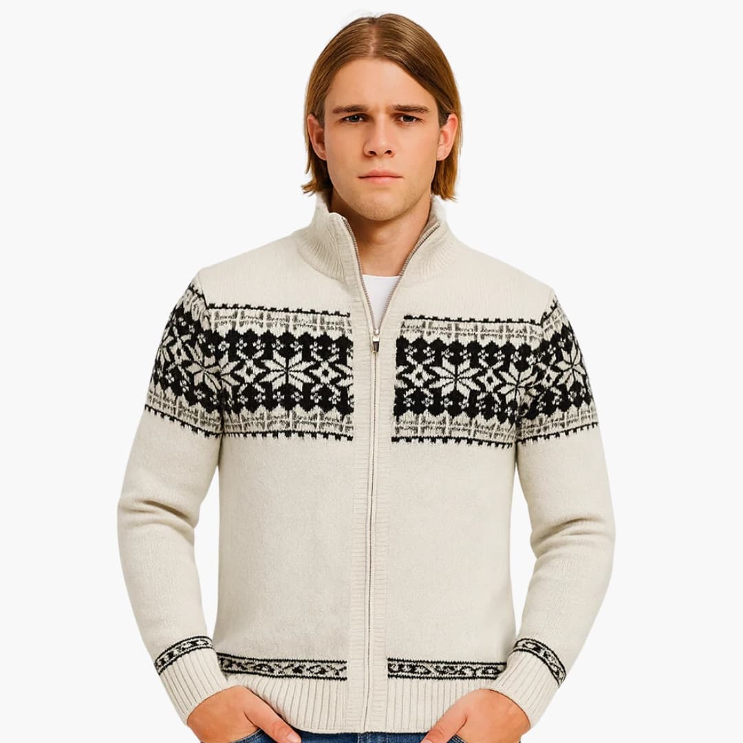 Gilet zippé pour homme avec motif nordique et col montant