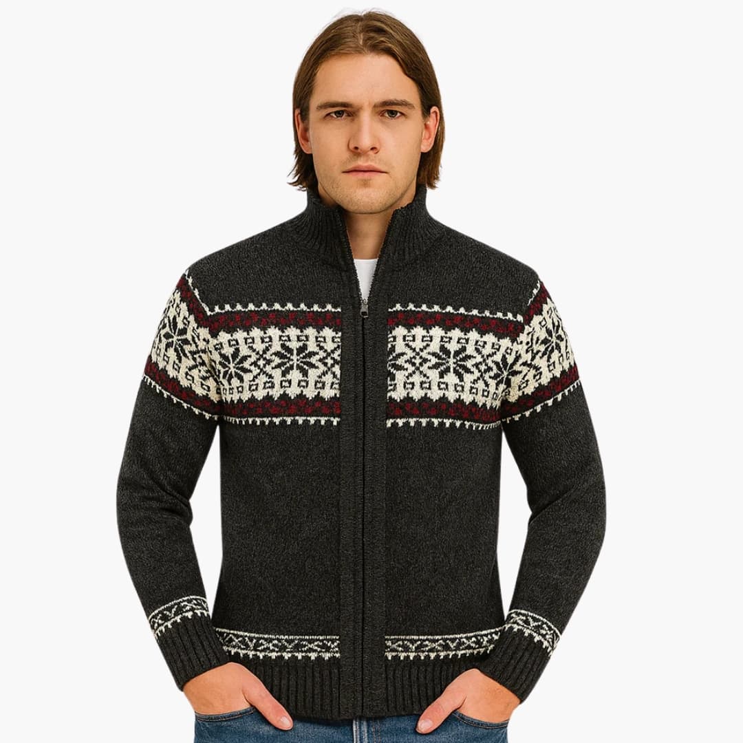 Gilet zippé pour homme avec motif nordique et col montant