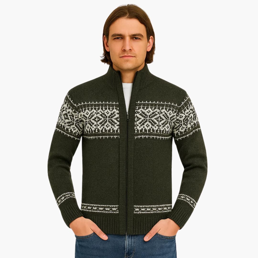 Gilet zippé pour homme avec motif nordique et col montant