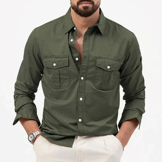 Chemise homme à manches longues avec poches poitrine et fermeture boutonnée