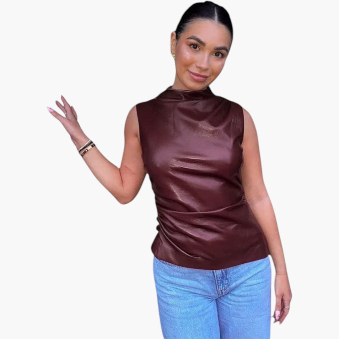 Women's Sleeveless Top with High Neck and Fitted Cut
