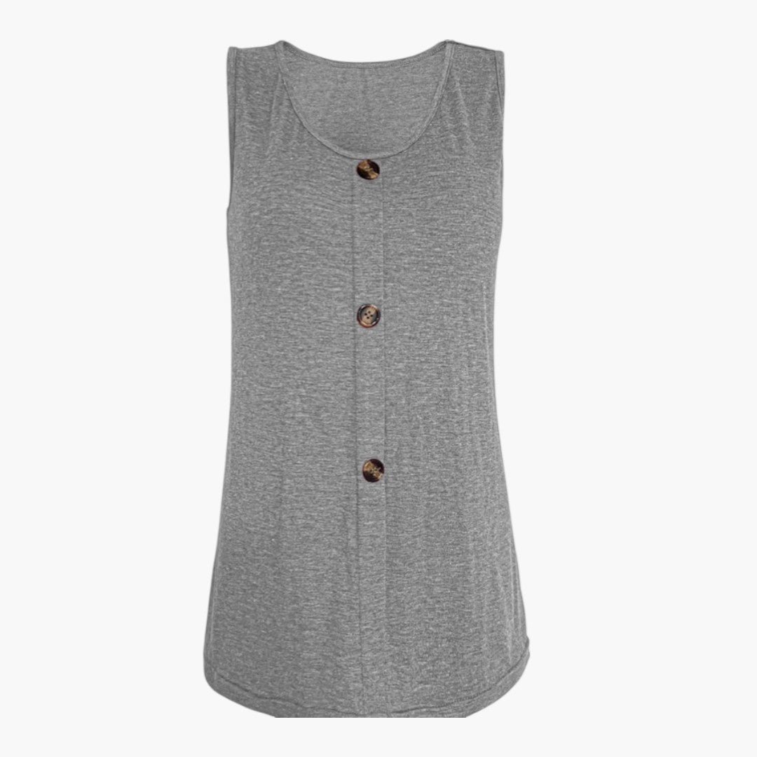 Women's Sleeveless Top with Round Neck and Button Detail
