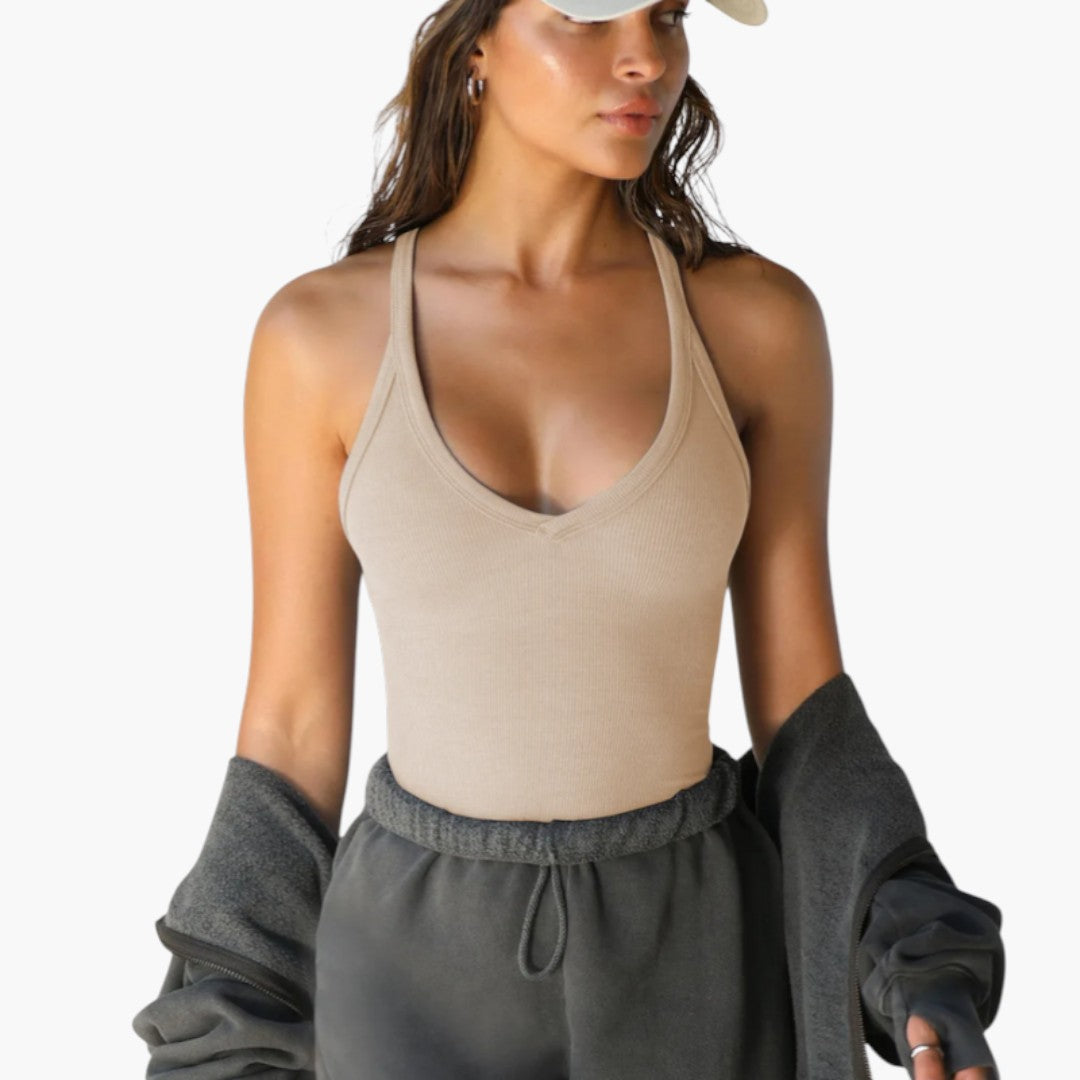 Maglia Donna Senza Maniche con Scollo a V e Schiena a Nuotatore