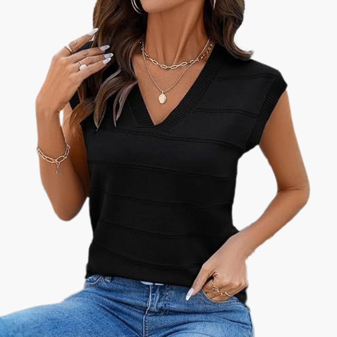 Haut Femme Sans Manches en Maille avec Surface Texturée