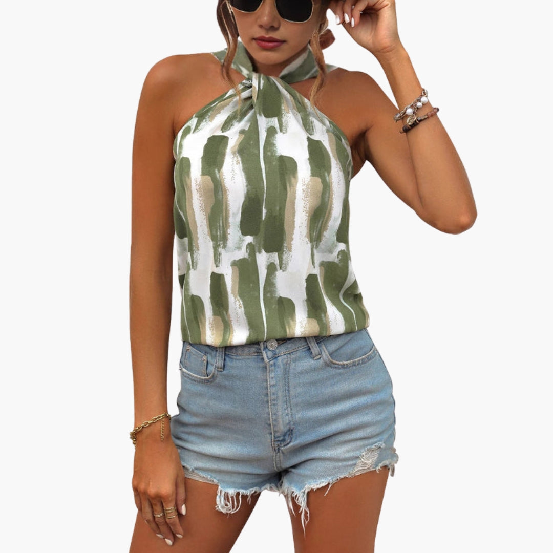Haut Femme avec Col Halter et Surface Imprimée