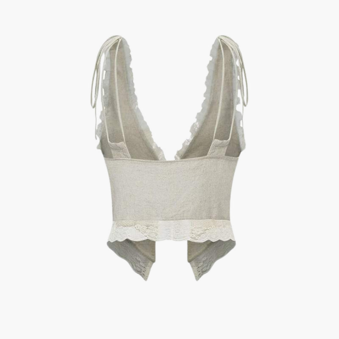 Maglia Donna con Scollo a V e Rifinitura in Pizzo