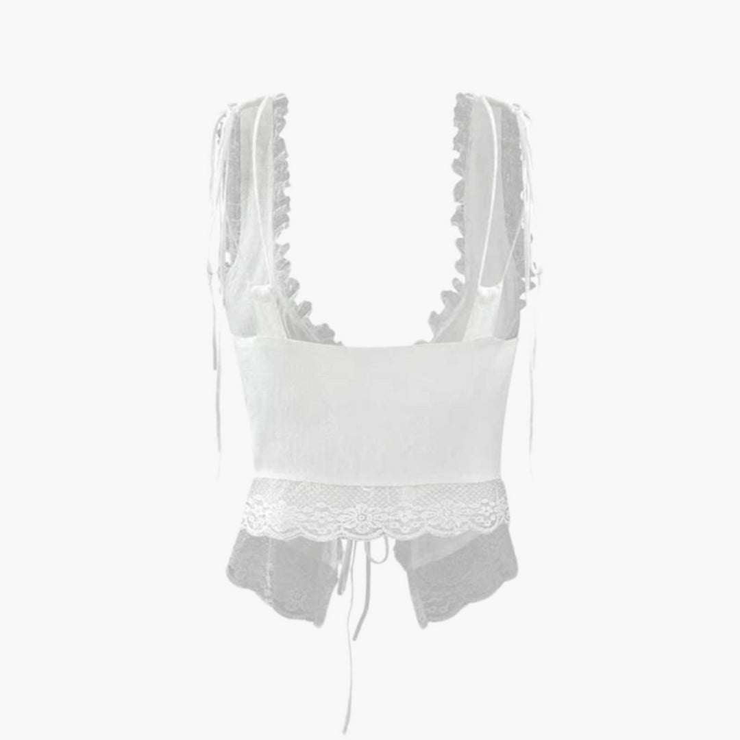 Maglia Donna con Scollo a V e Rifinitura in Pizzo