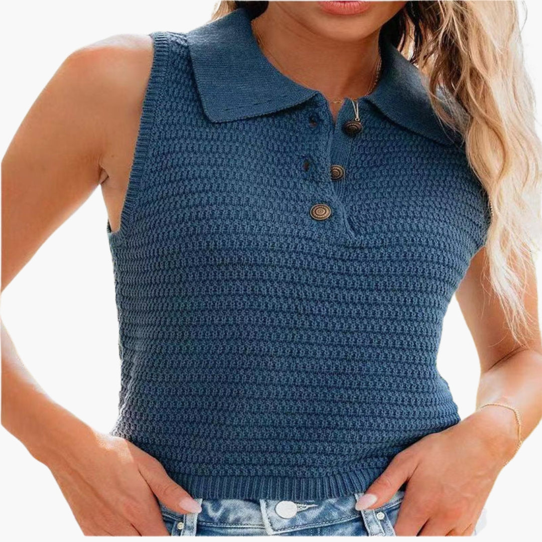 Haut Polo Femme a Patte de Boutonnage et Surface Texturée