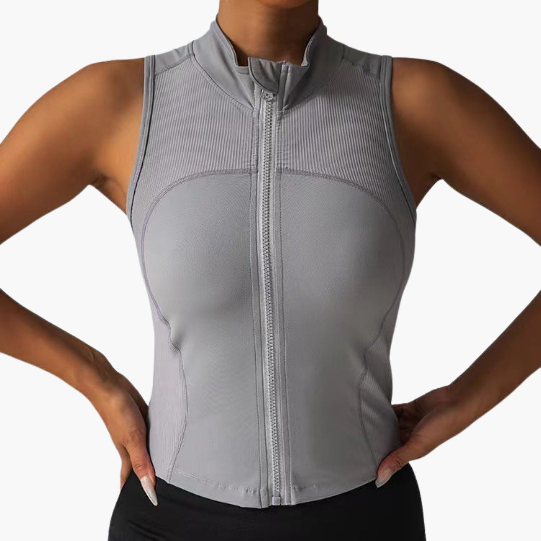 Top sportivo da donna con chiusura lampo e collo alto