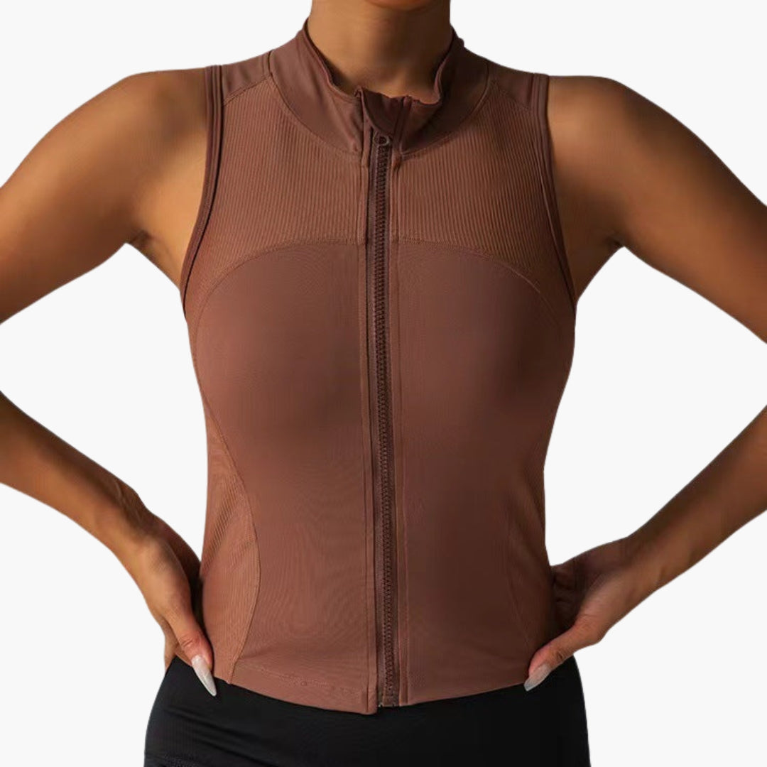 Top sportivo da donna con chiusura lampo e collo alto