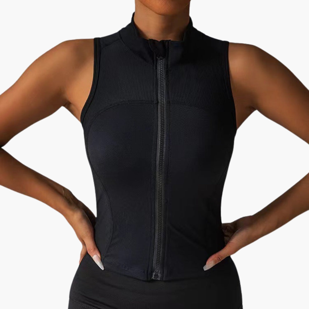 Top sportivo da donna con chiusura lampo e collo alto
