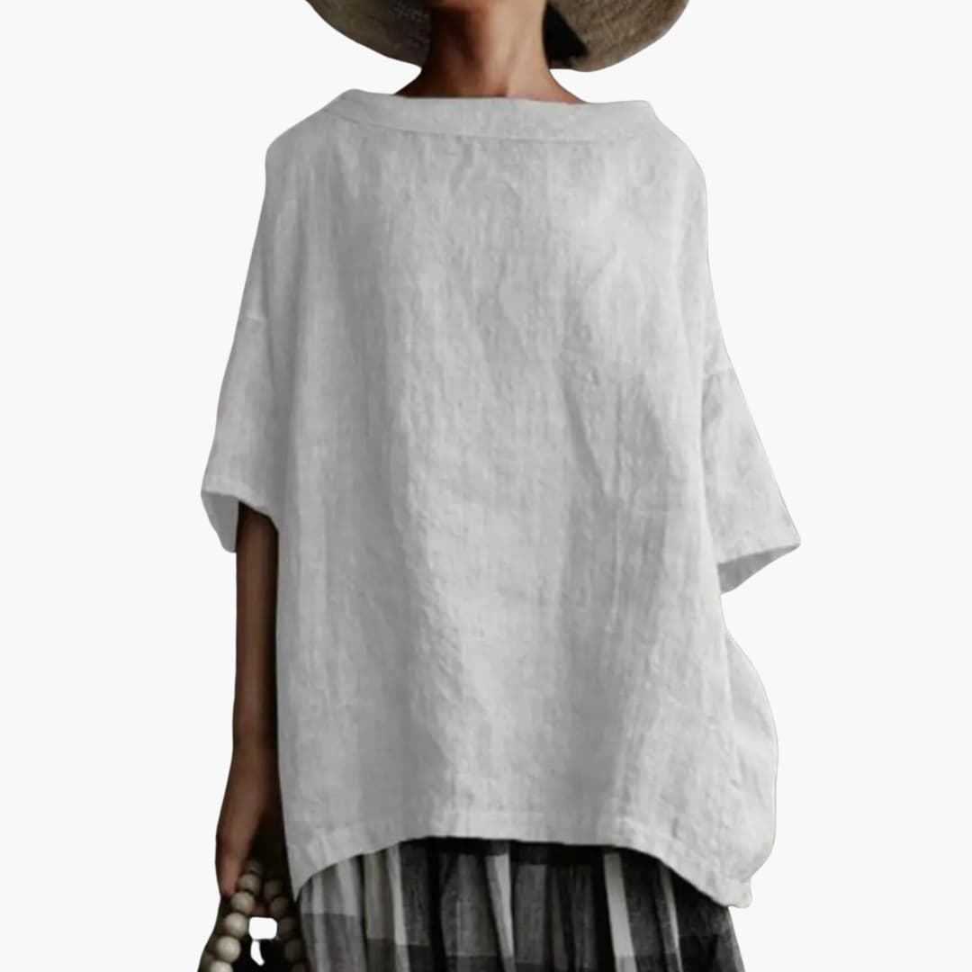 Haut femme ample avec col bateau et coupe décontractée