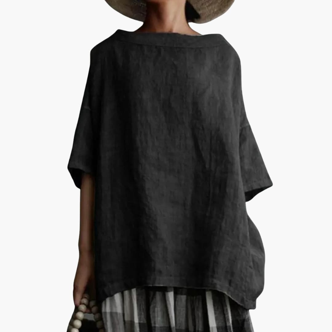 Haut femme ample avec col bateau et coupe décontractée