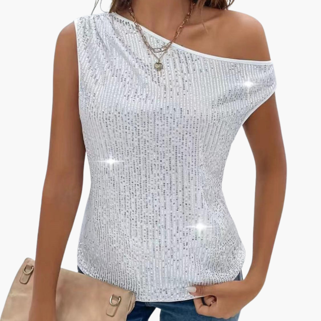 Haut femme à une épaule avec surface à sequins et coupe ajustée