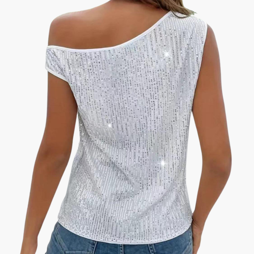 Haut femme à une épaule avec surface à sequins et coupe ajustée
