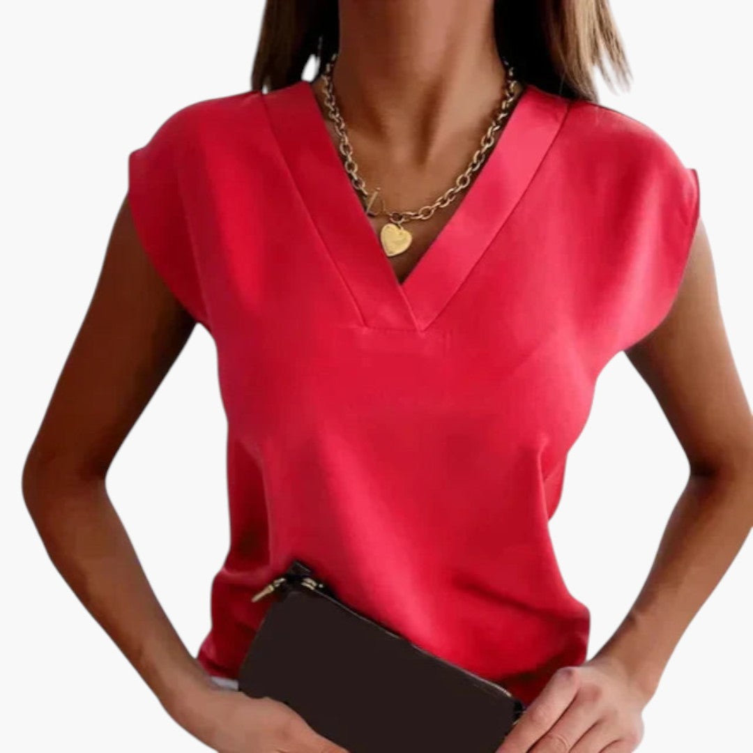 Maglia donna con scollo a V e maniche corte a mantella