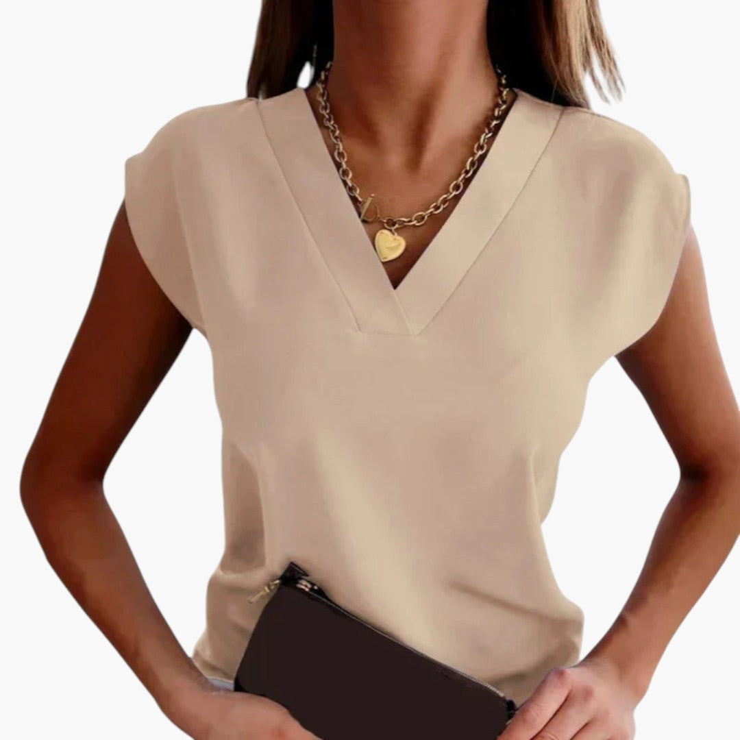 Maglia donna con scollo a V e maniche corte a mantella
