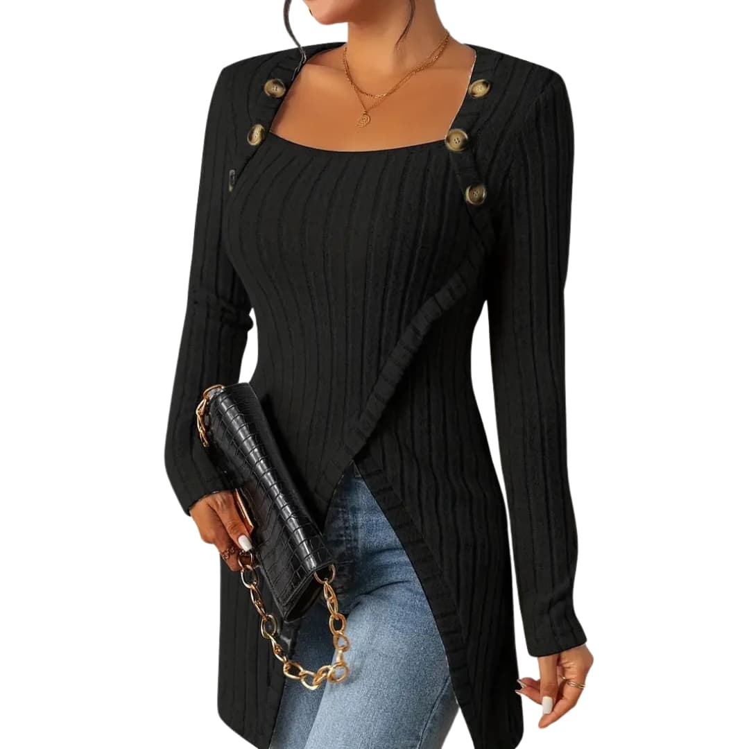 Haut femme en maille côtelée à manches longues