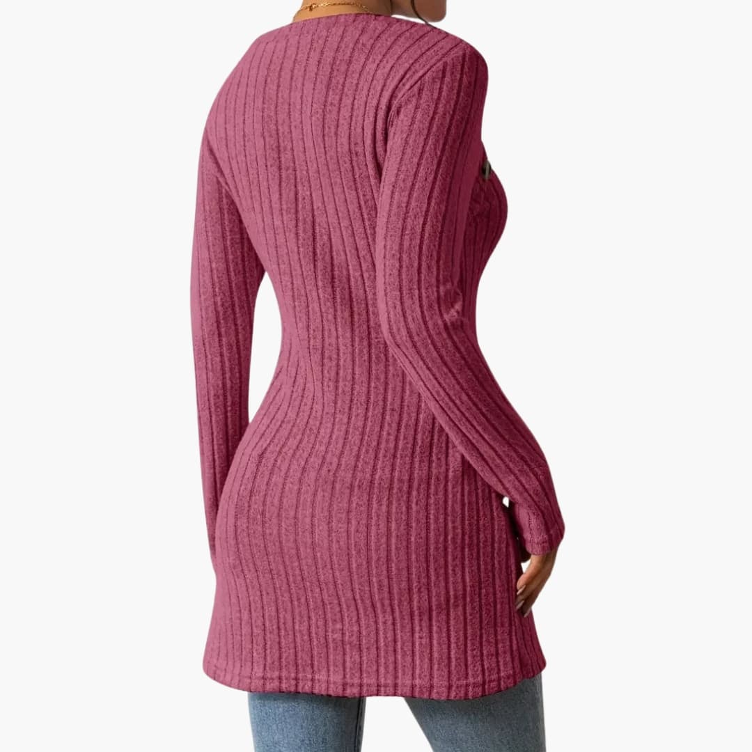 Haut femme en maille côtelée à manches longues
