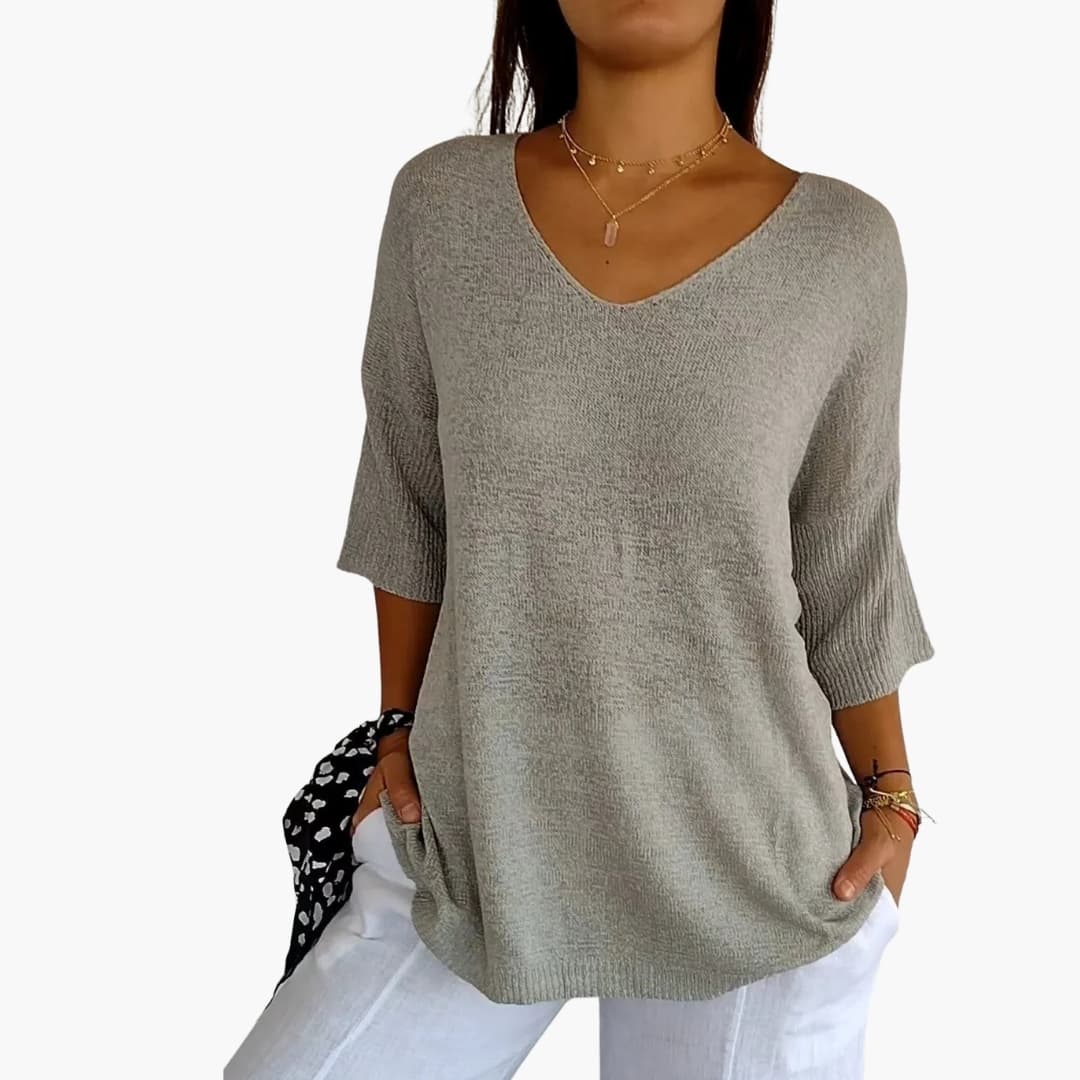 Haut femme en tricot avec encolure en V et coupe décontractée
