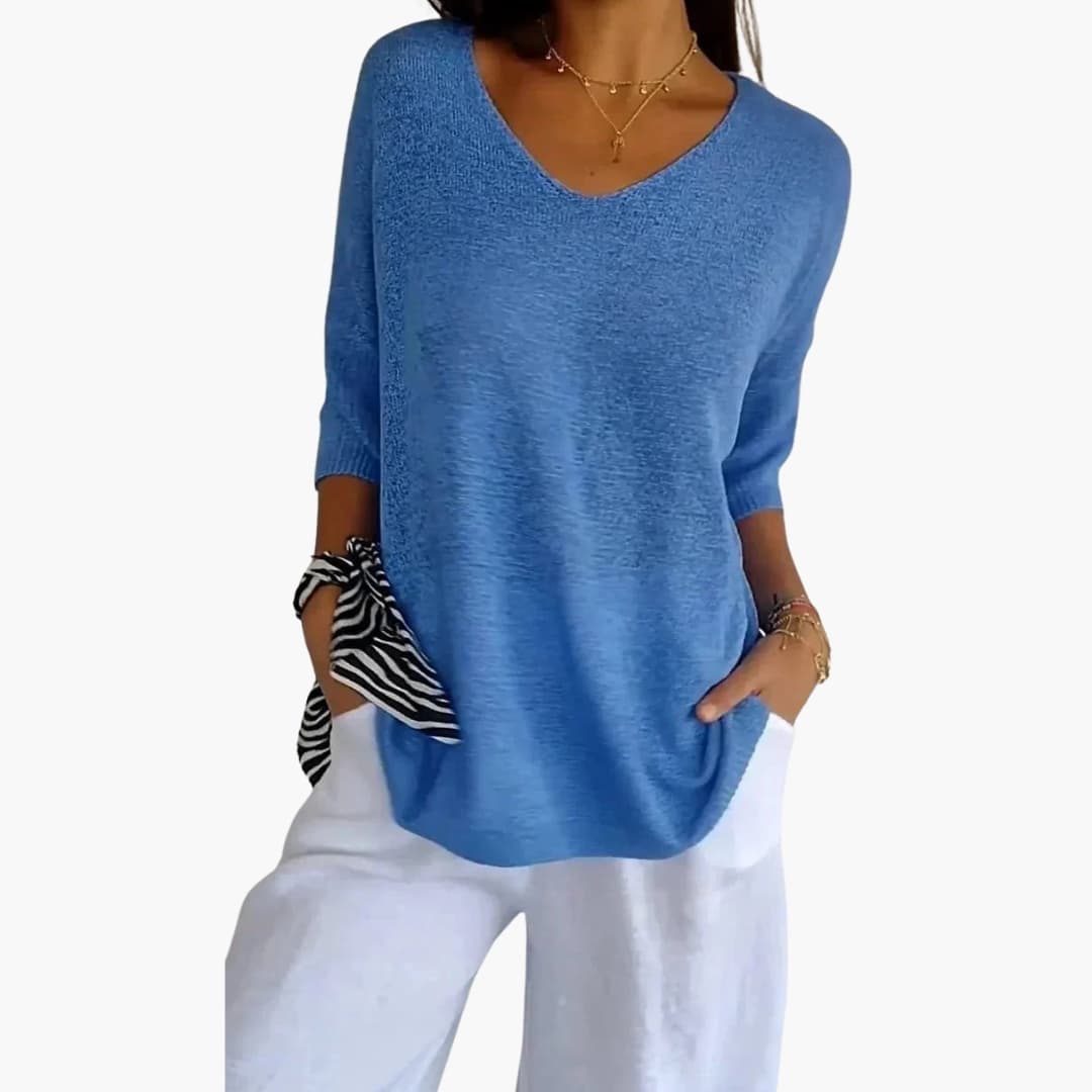 Haut femme en tricot avec encolure en V et coupe décontractée