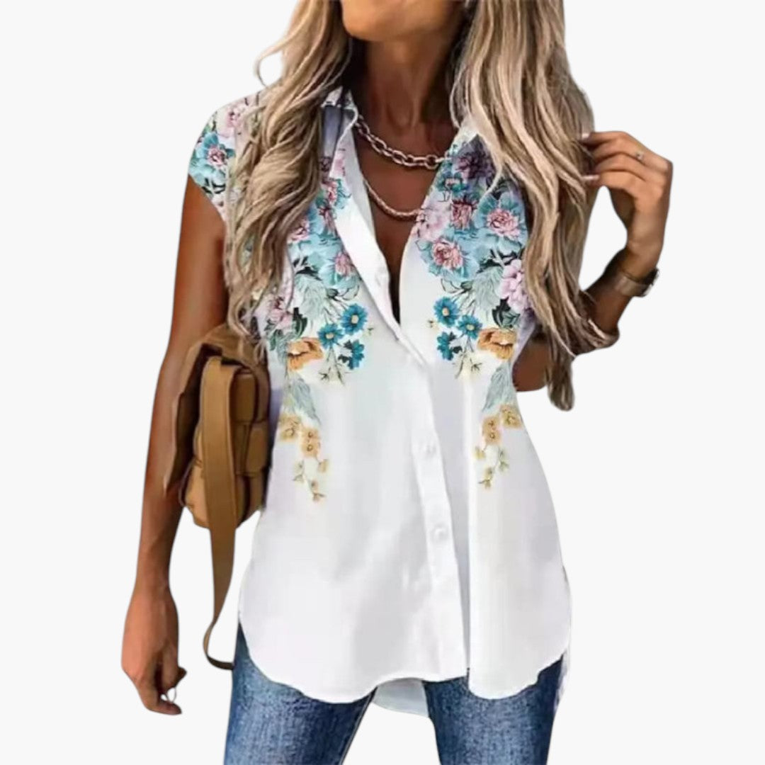 Maglia donna con stampa di farfalle e patta con bottoni