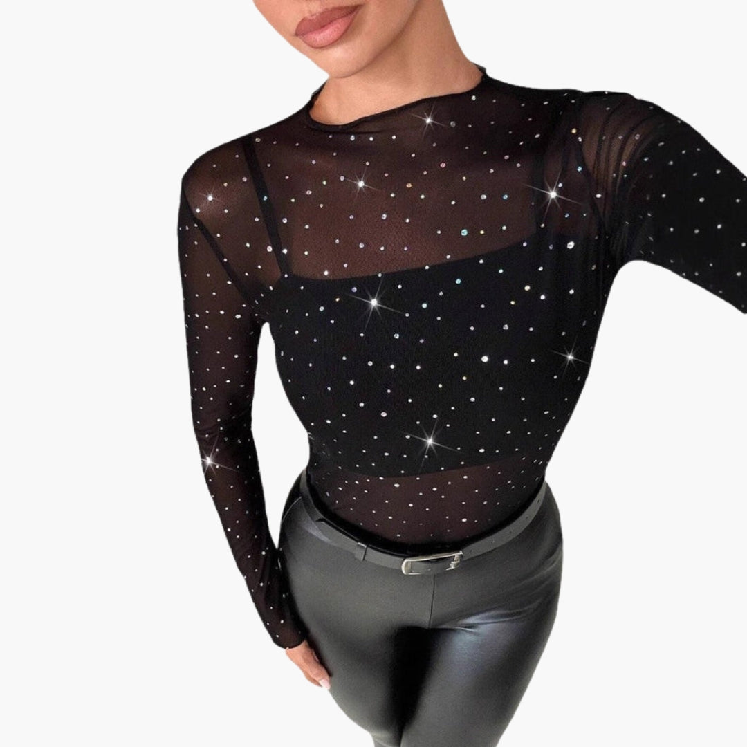 Top feminino transparente com mangas compridas