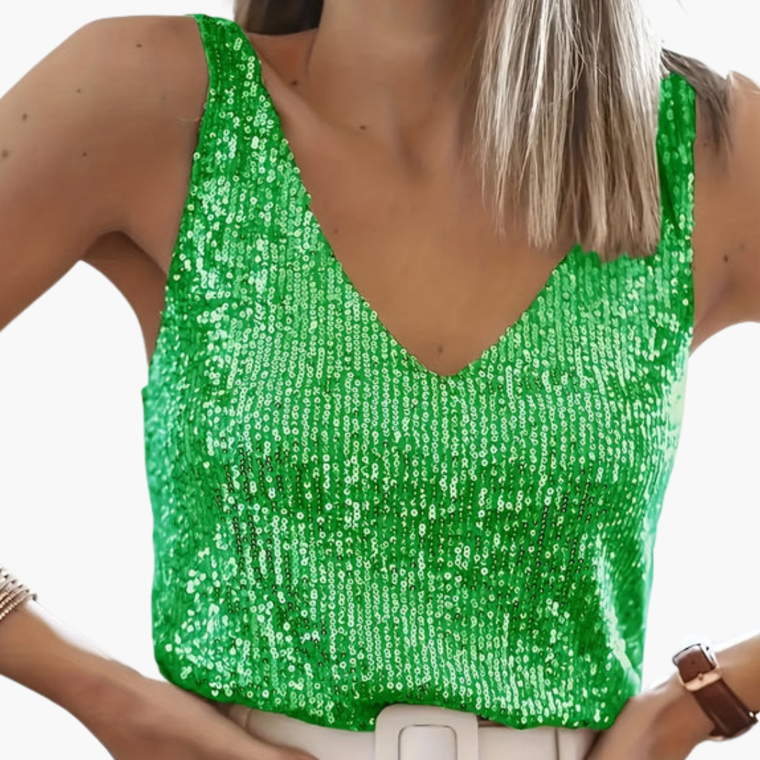 Haut sans manches pour femme à encolure en V avec surface à sequins