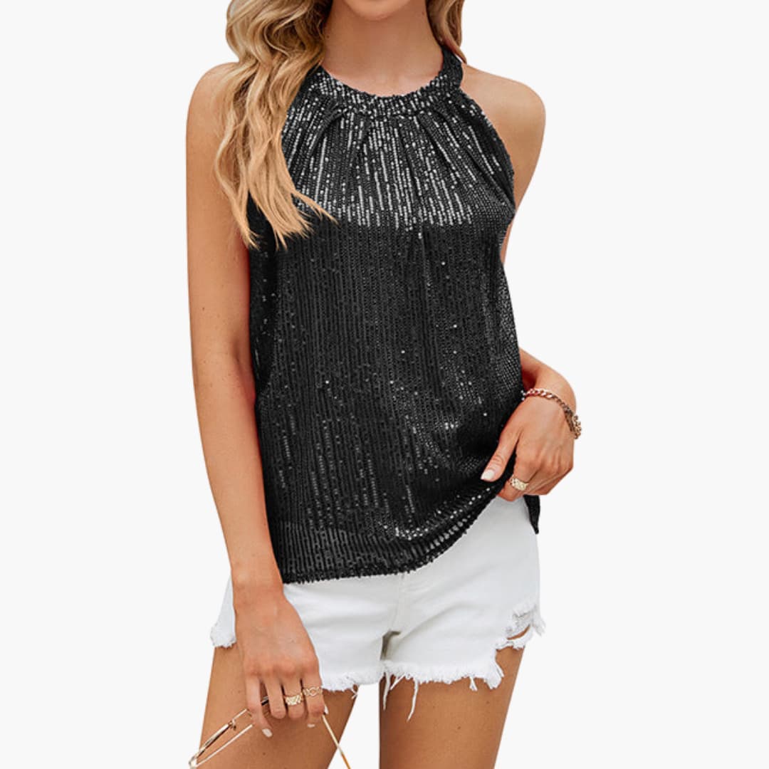 Haut sans manches pour femme avec encolure dos nu et surface à sequins