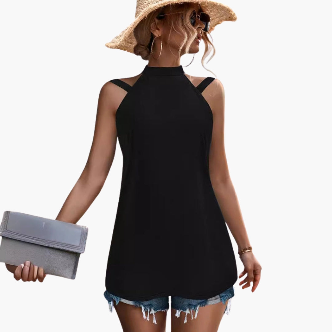 Haut tunique pour femme a col haut et bretelles sans manches